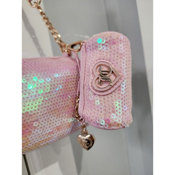 NWT Juicy Couture Choose Juicy Sequin Light Pink Barrel Shoulder Bag Heart - Picture 3 of 5